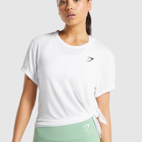 Gymshark Tops - Gymshark Essential T-shirt White Side Slit Tie